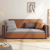 Brown leather convertible sofa with storage, comfortable sleeper for living room